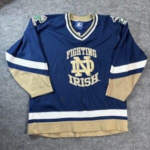 Vintage Notre Dame Fighting Irish Hockey Jersey Mens Large Blue NCAA Starter 90s